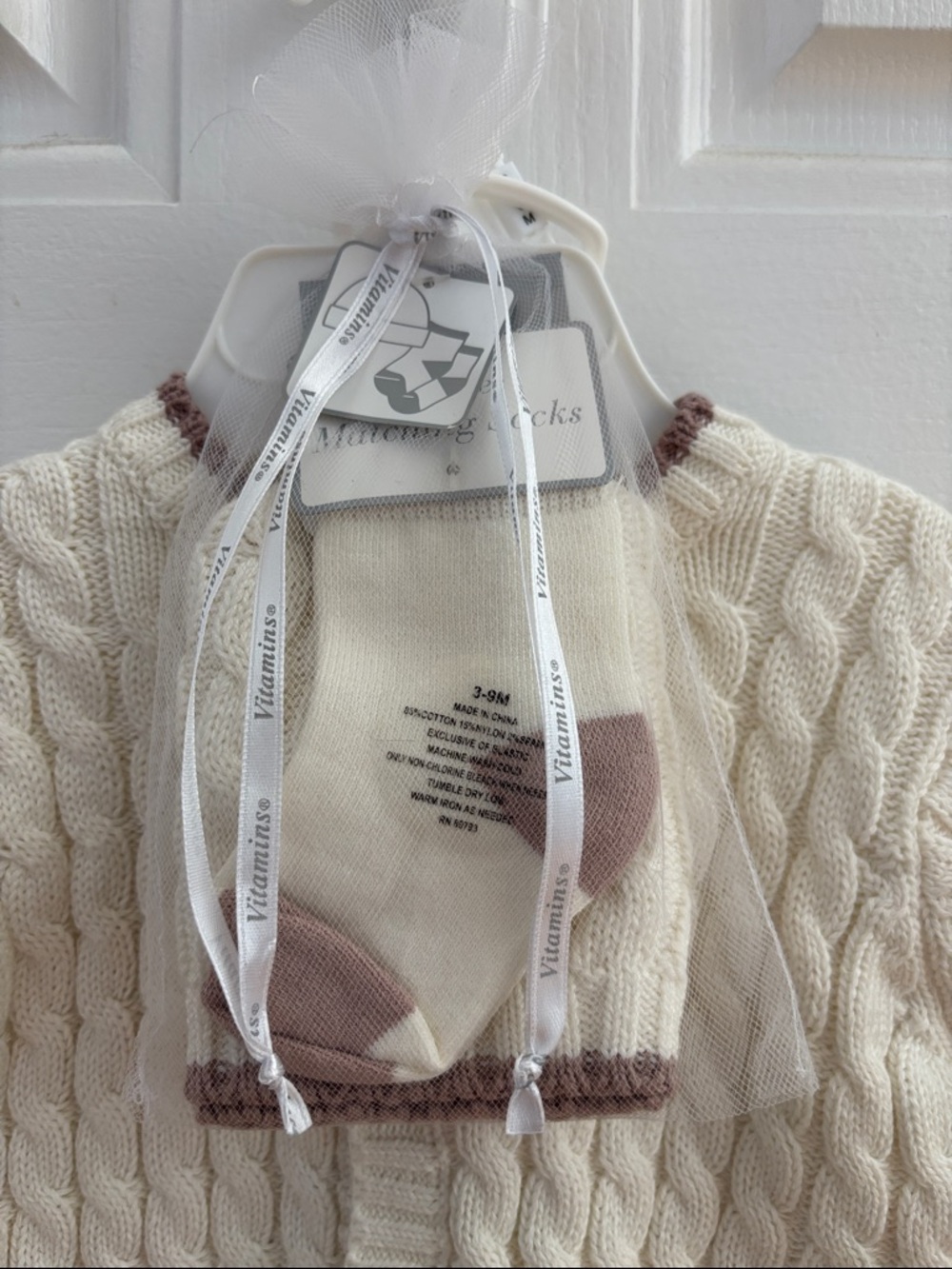 Vitamins Baby Cream Cable Knit Cardigan and Brown Knit Pants Set - Picture 7 of 7